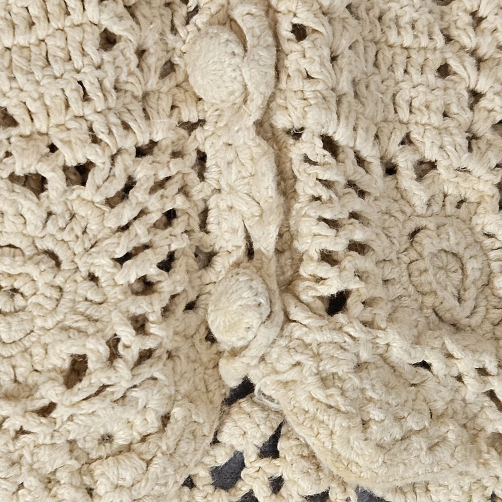 VTG Cream Crochet Cardigan Scalloped Open Knit Grannycore Coquette Cottagecore S - Picture 7 of 7